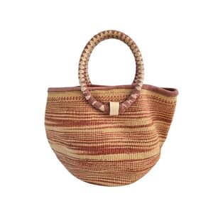 Vintage Sidal Woven Straw Tote Bag with Round Wrapped Handles Boho Purse Zip Top
